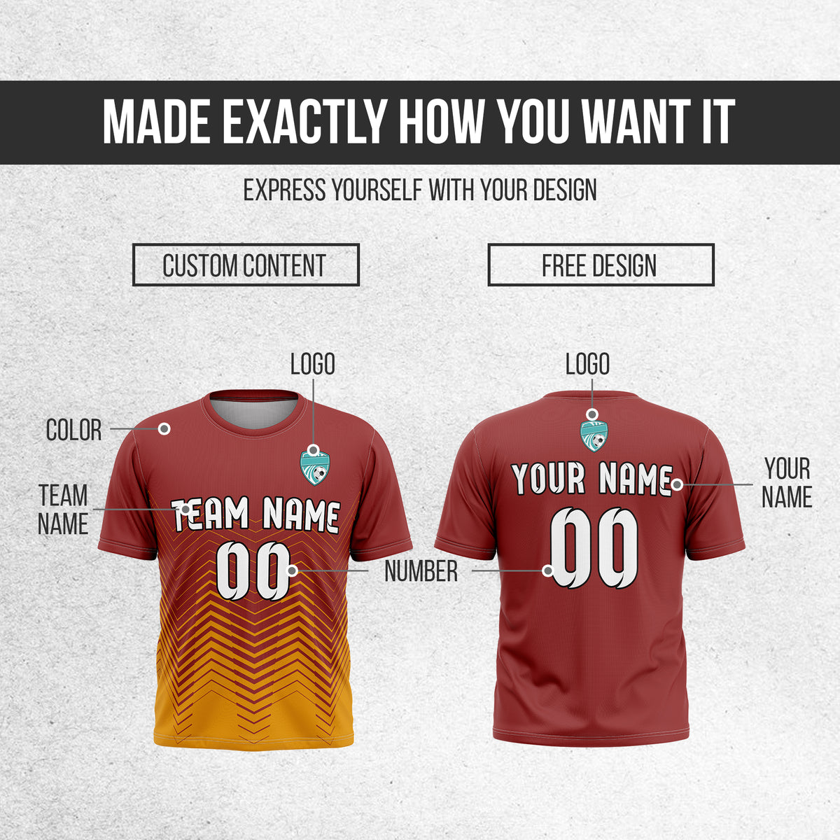 Soccer Jersey - Round Neck - Side Pattern - Design 5 - Red