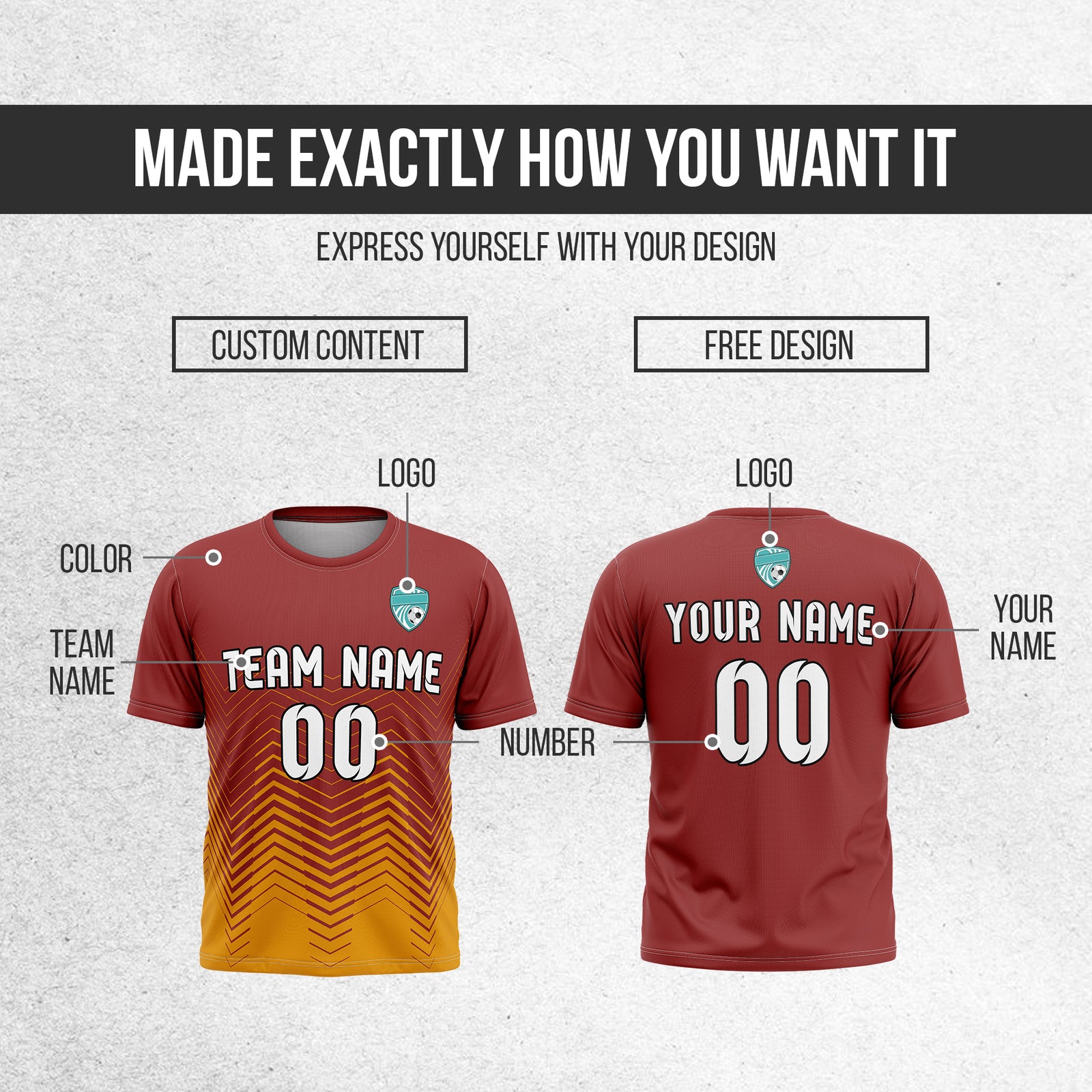 Soccer Jersey - Round Neck - Side Pattern - Design 5 - Red