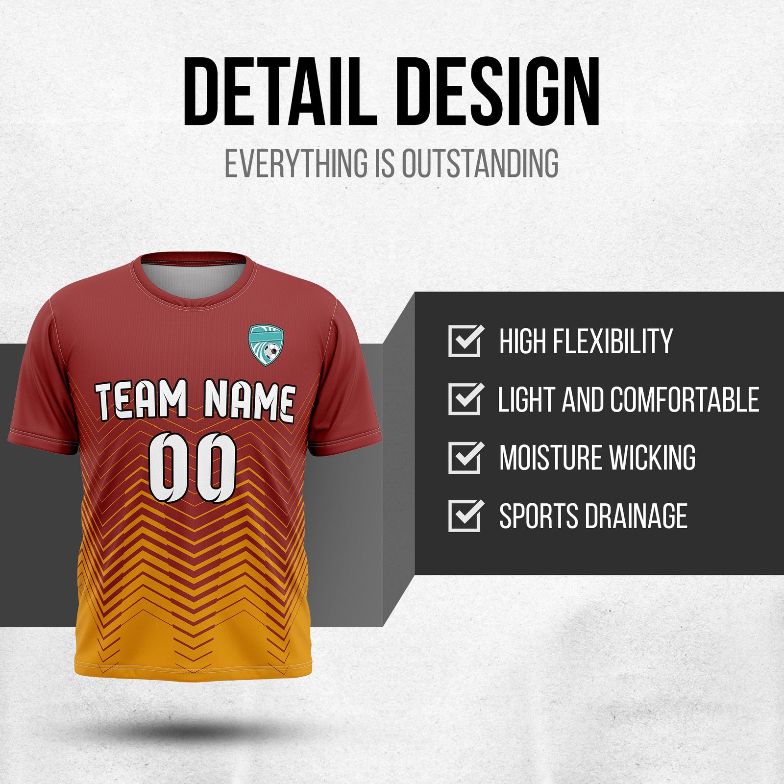 Soccer Jersey - Round Neck - Side Pattern - Design 5 - Red