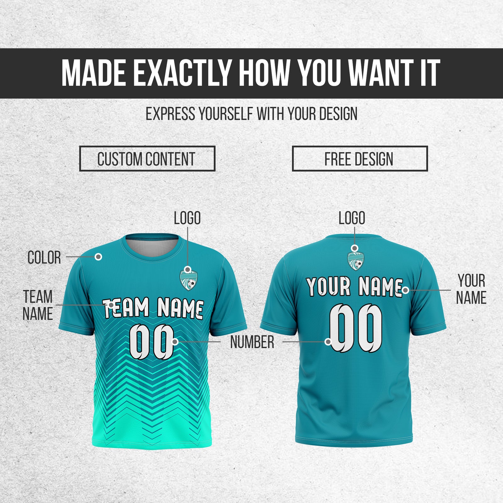 Soccer Jersey - Round Neck - Side Pattern - Design 5 - Teal