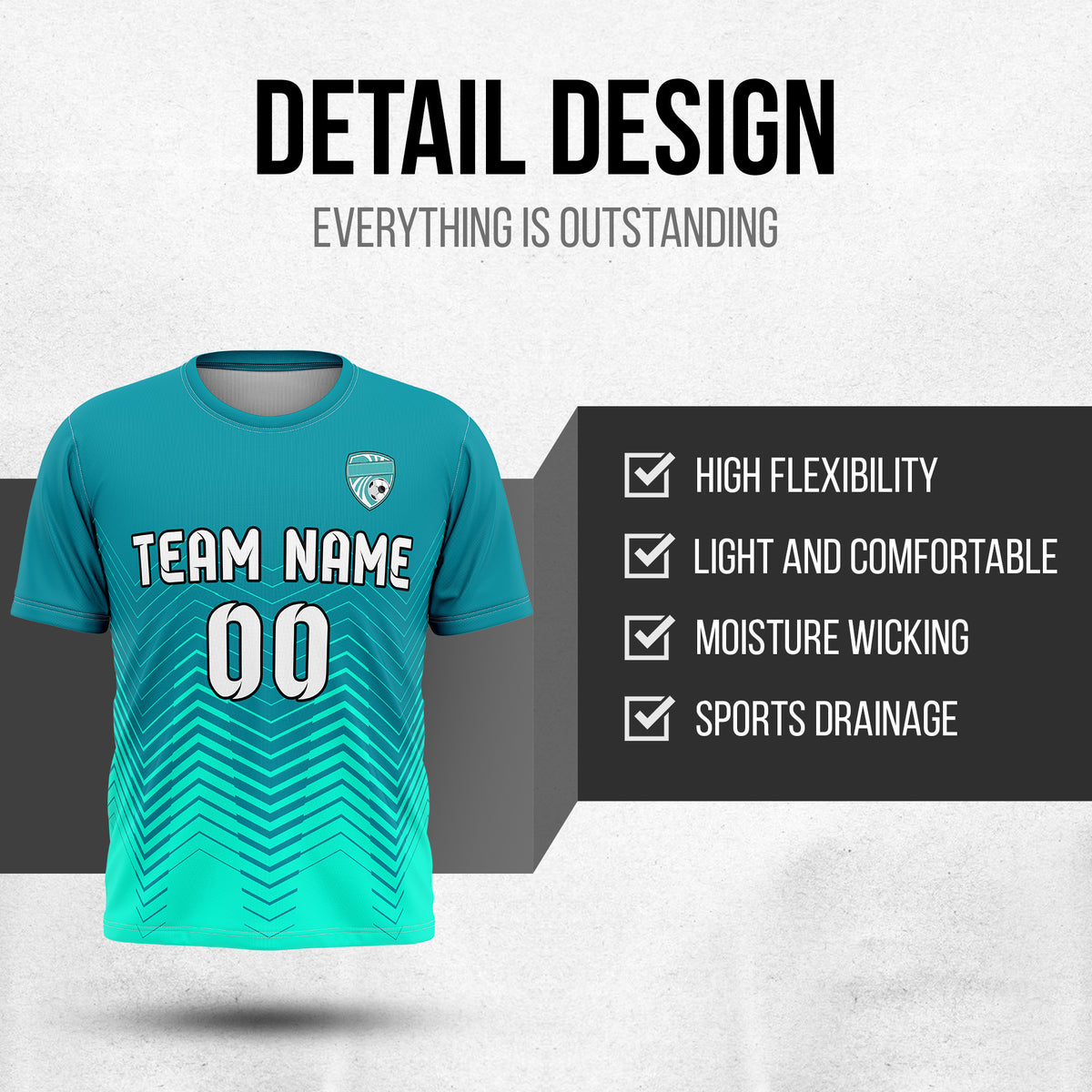 Soccer Jersey - Round Neck - Side Pattern - Design 5 - Teal