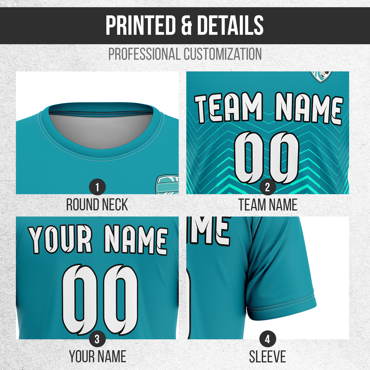 Soccer Jersey - Round Neck - Side Pattern - Design 5 - Teal