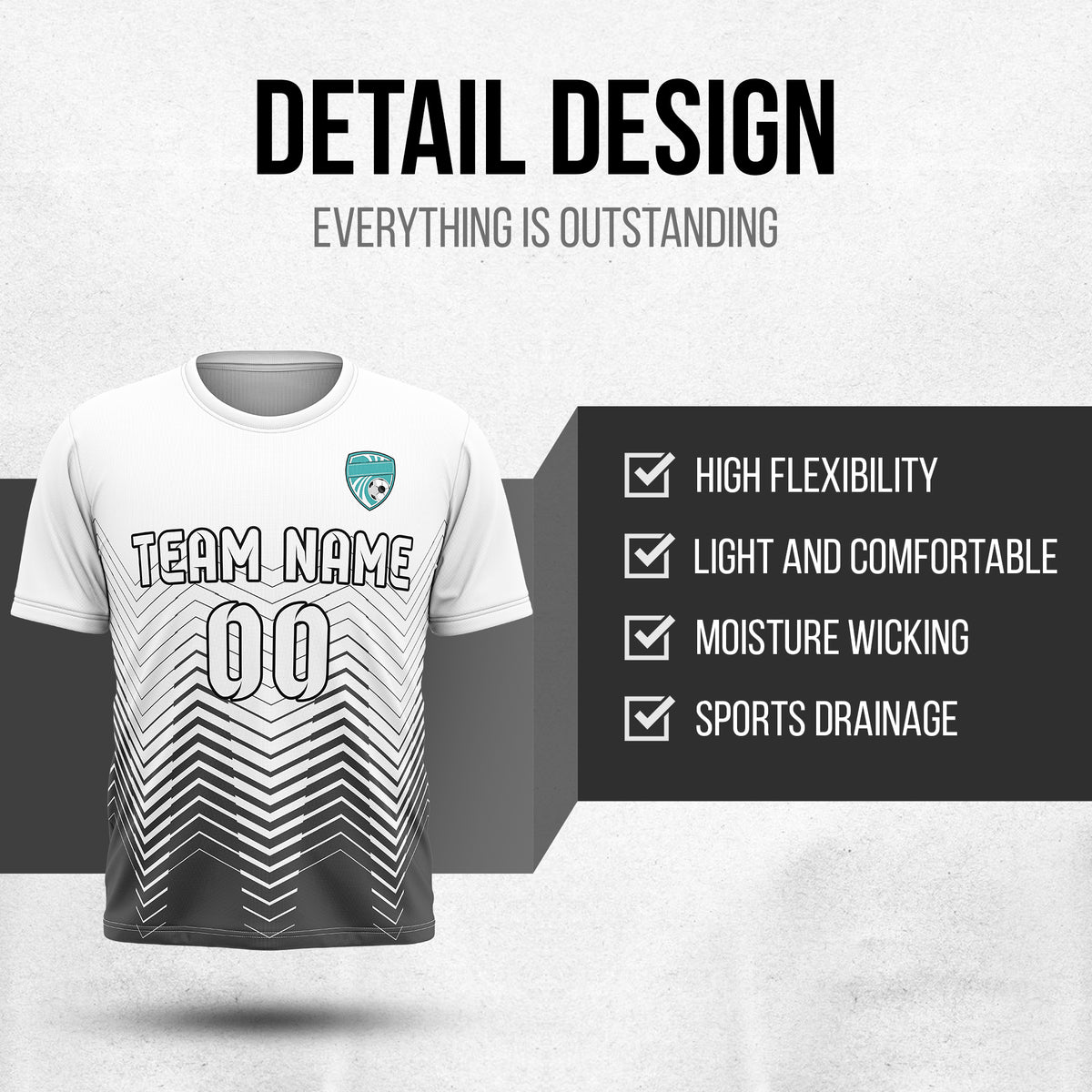 Soccer Jersey - Round Neck - Side Pattern - Design 5 - White