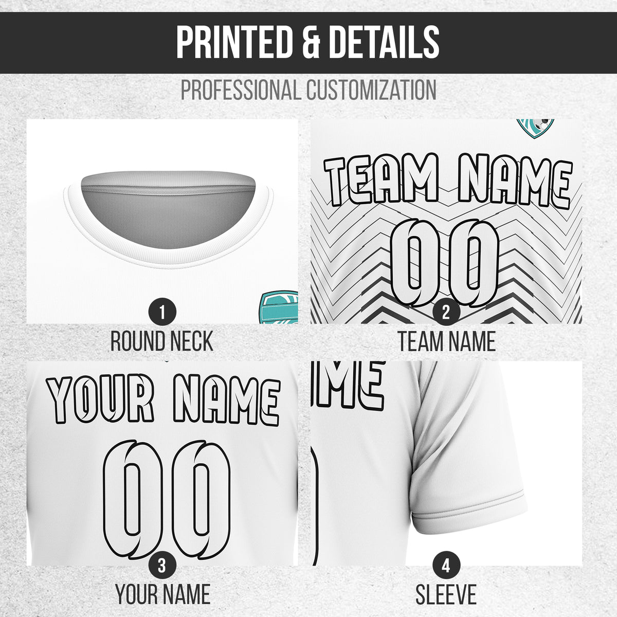 Soccer Jersey - Round Neck - Side Pattern - Design 5 - White