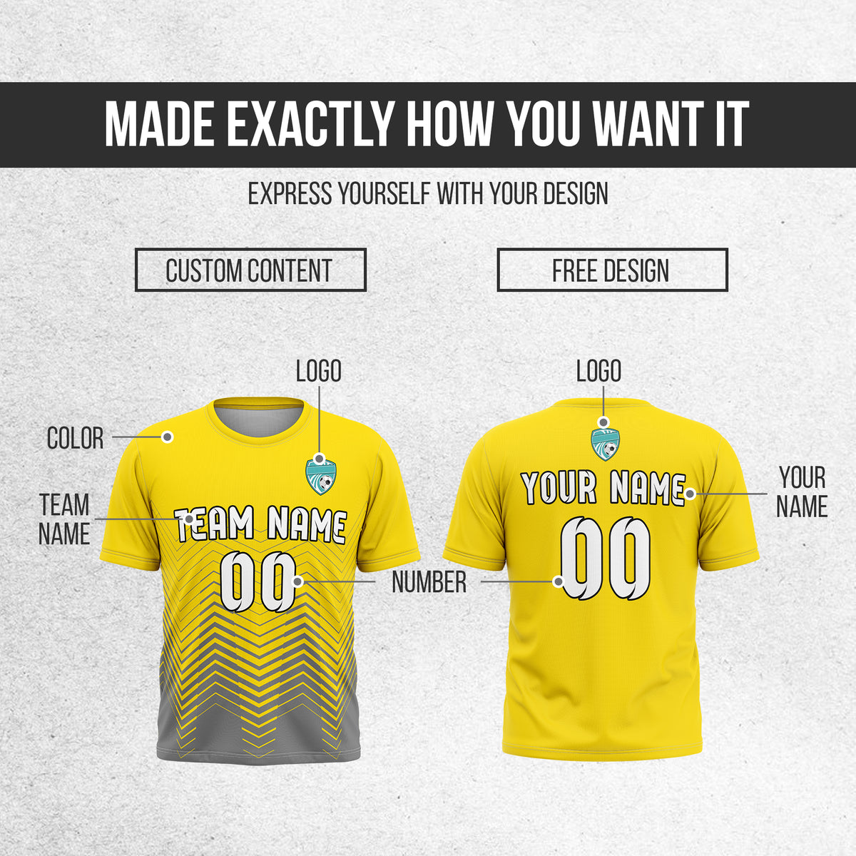 Soccer Jersey - Round Neck - Side Pattern - Design 5 - Yellow