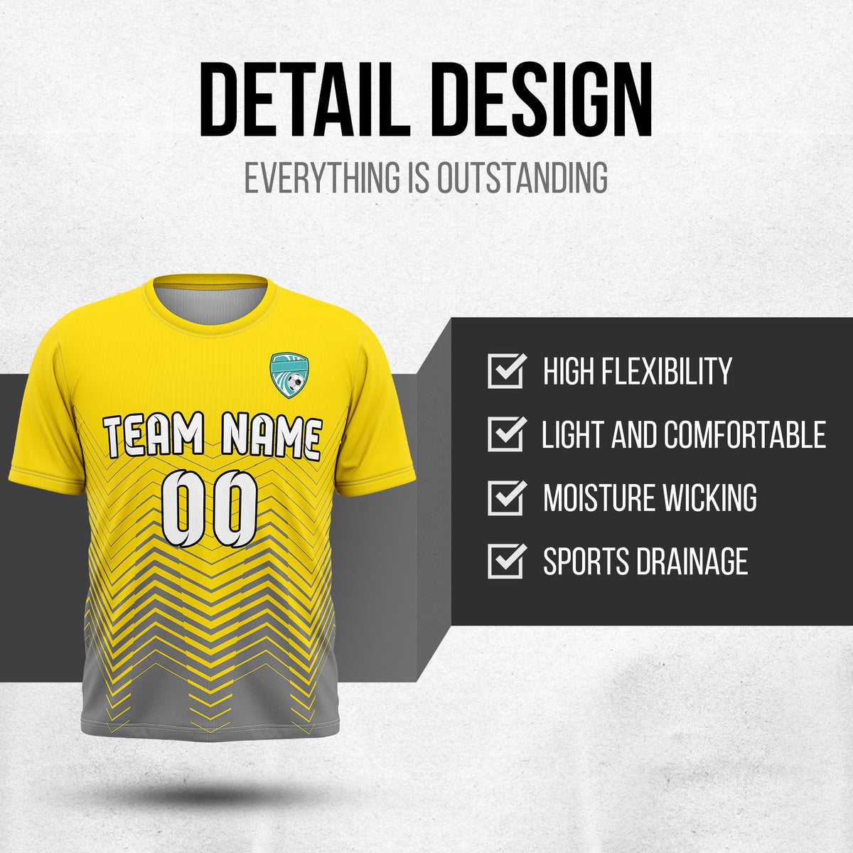 Soccer Jersey - Round Neck - Side Pattern - Design 5 - Yellow