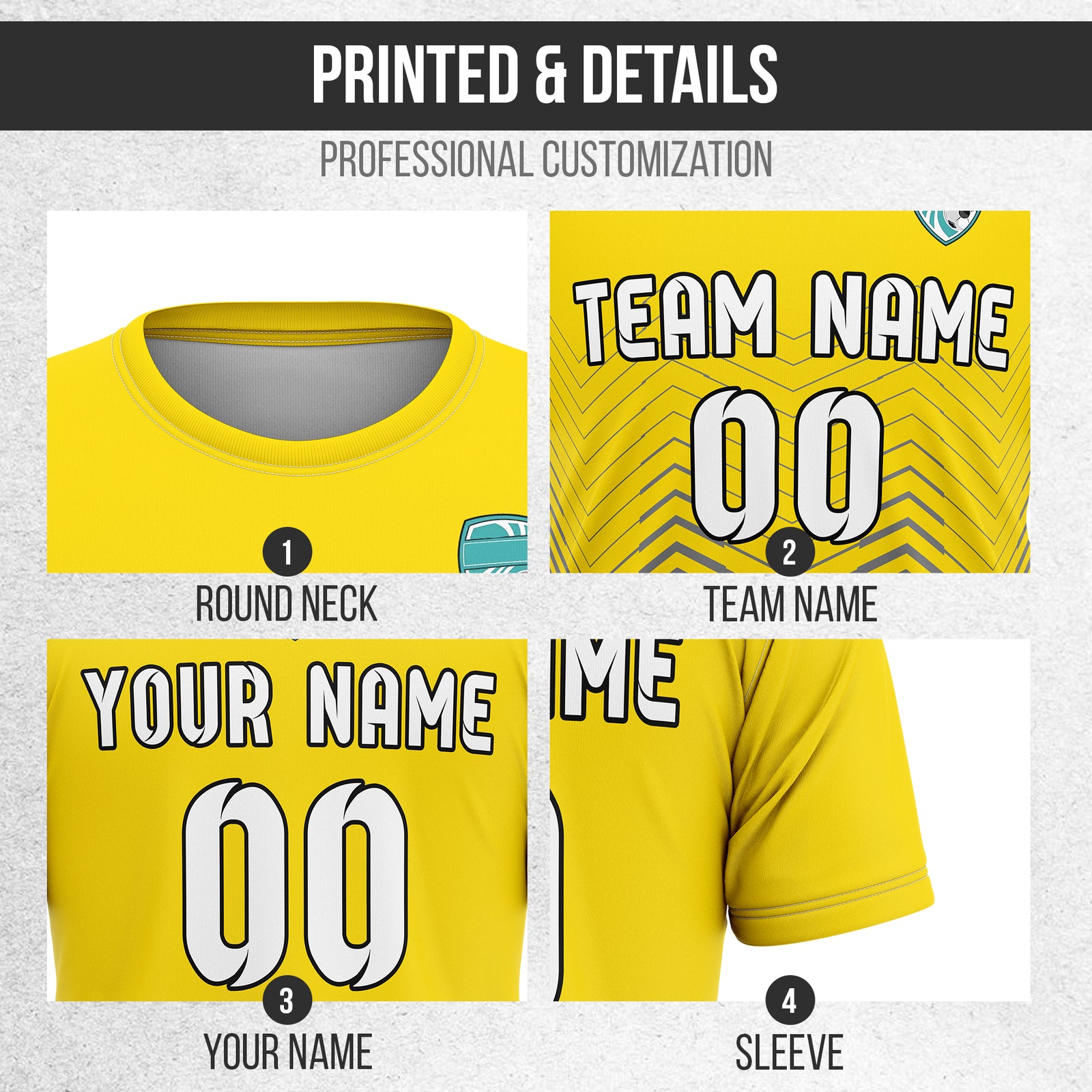 Soccer Jersey - Round Neck - Side Pattern - Design 5 - Yellow