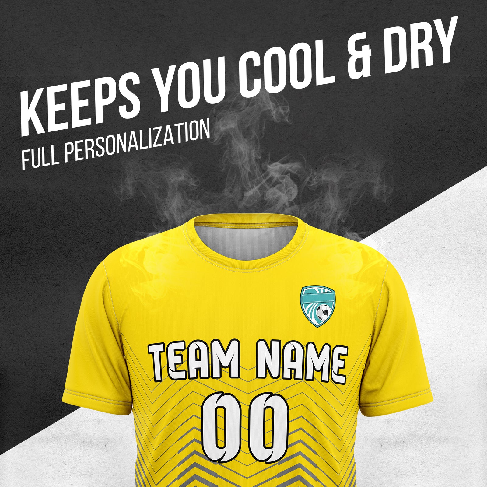 Soccer Jersey - Round Neck - Side Pattern - Design 5 - Yellow