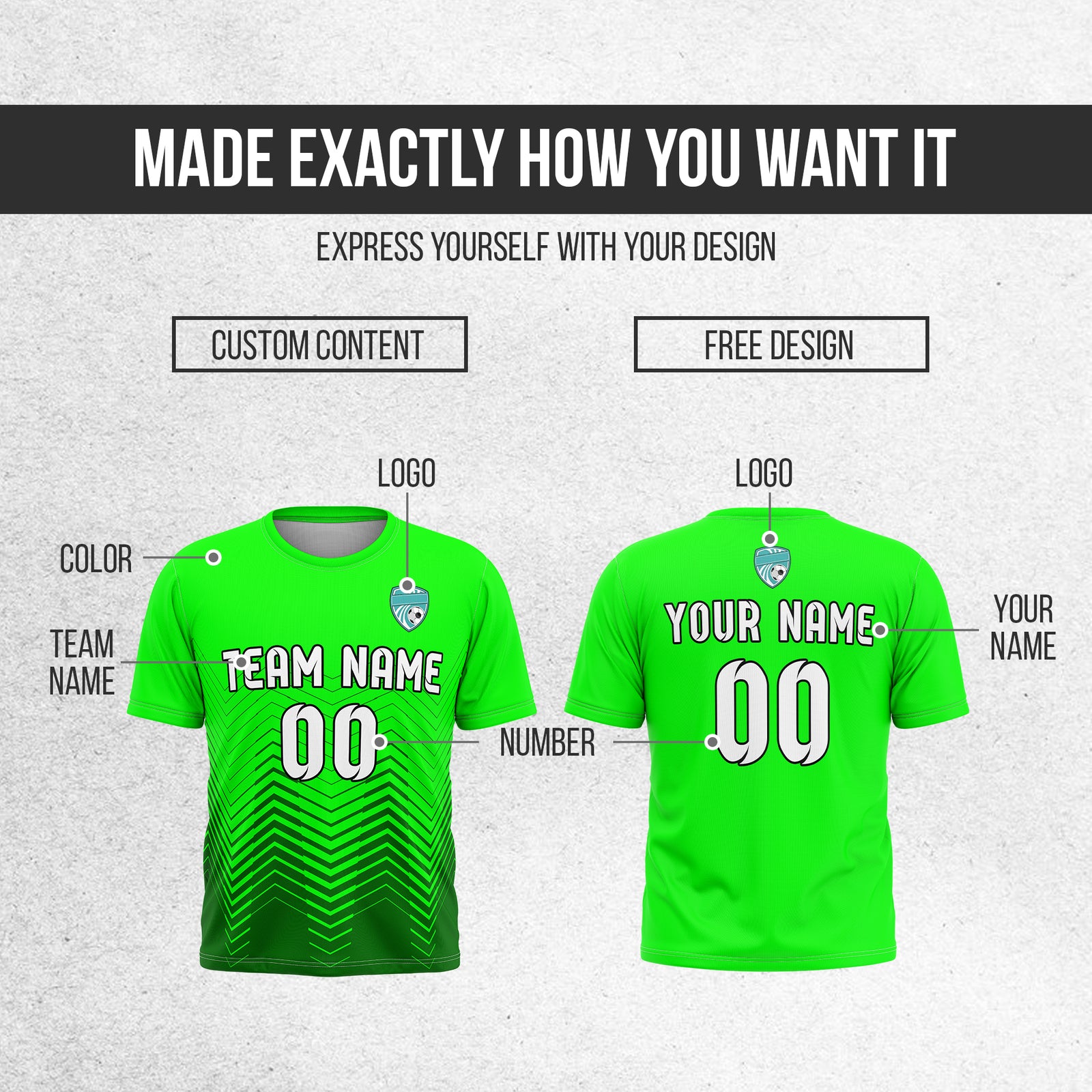 Soccer Jersey - Round Neck - Side Pattern - Design 5 - neon Green