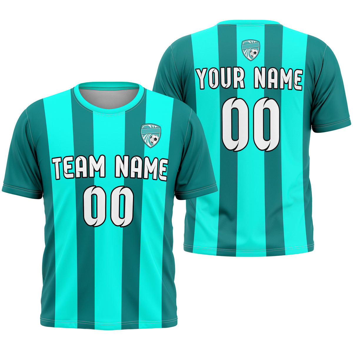 Soccer Jersey - Round Neck - Stripes - Design 1 - Aqua