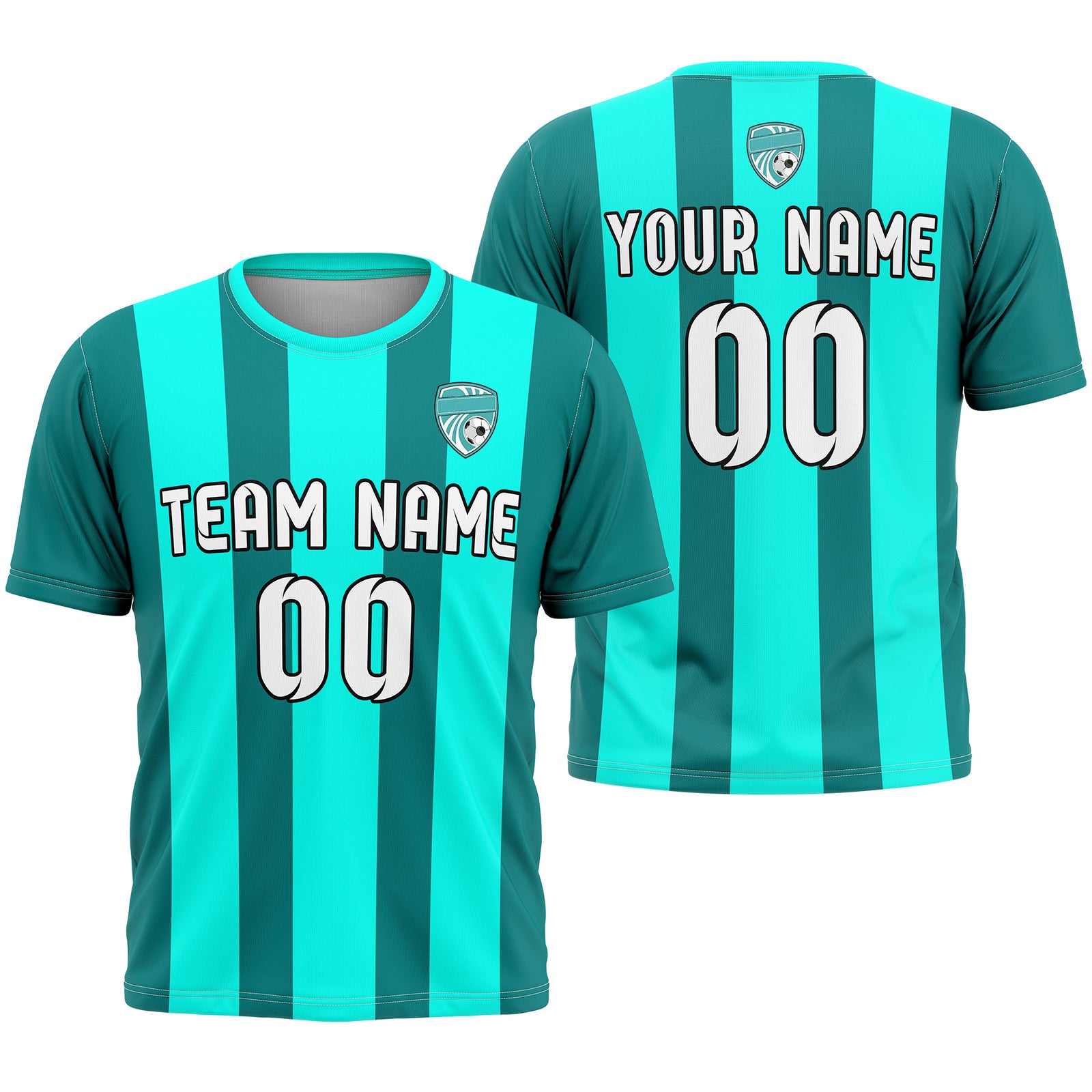 Soccer Jersey - Round Neck - Stripes - Design 1 - Aqua