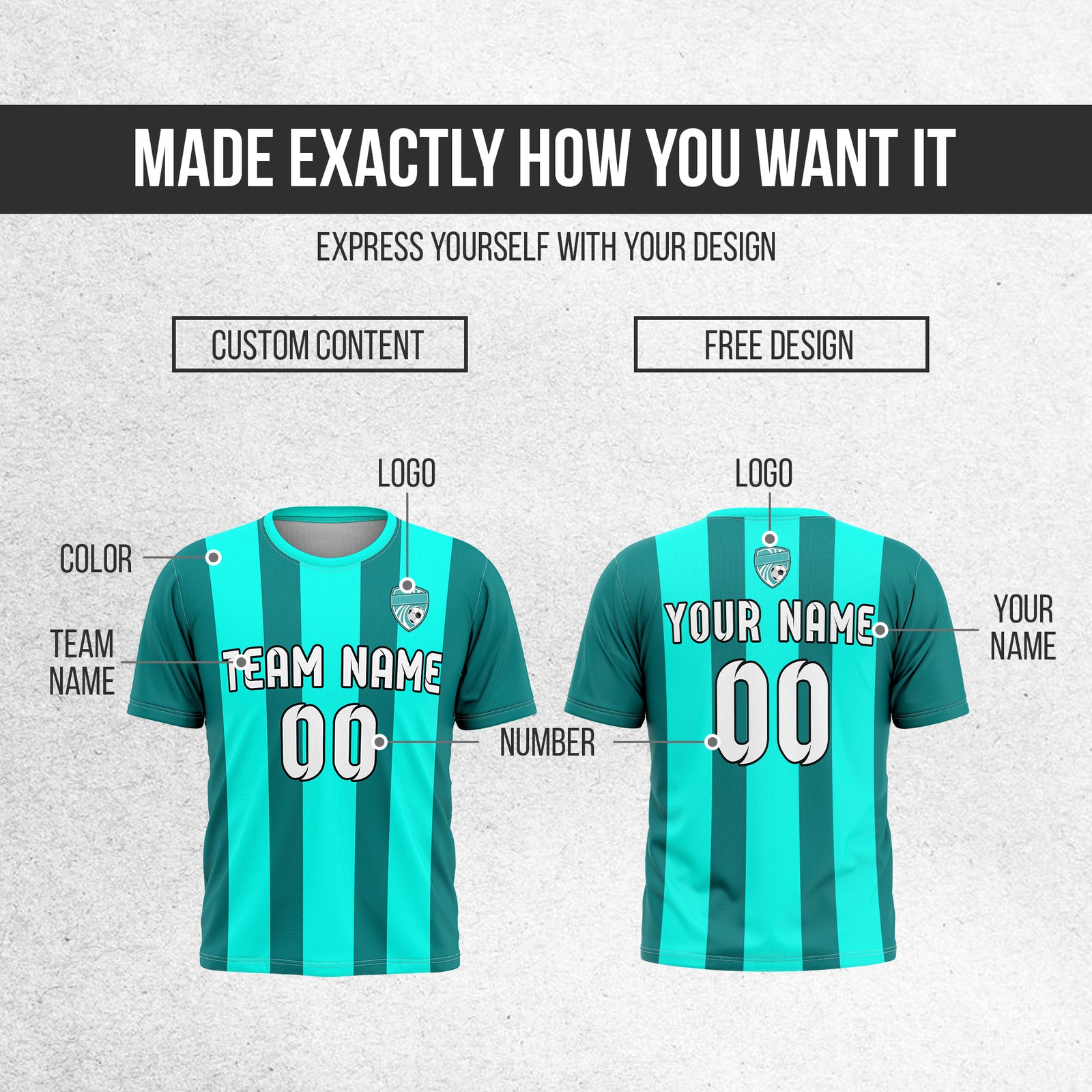 Soccer Jersey - Round Neck - Stripes - Design 1 - Aqua