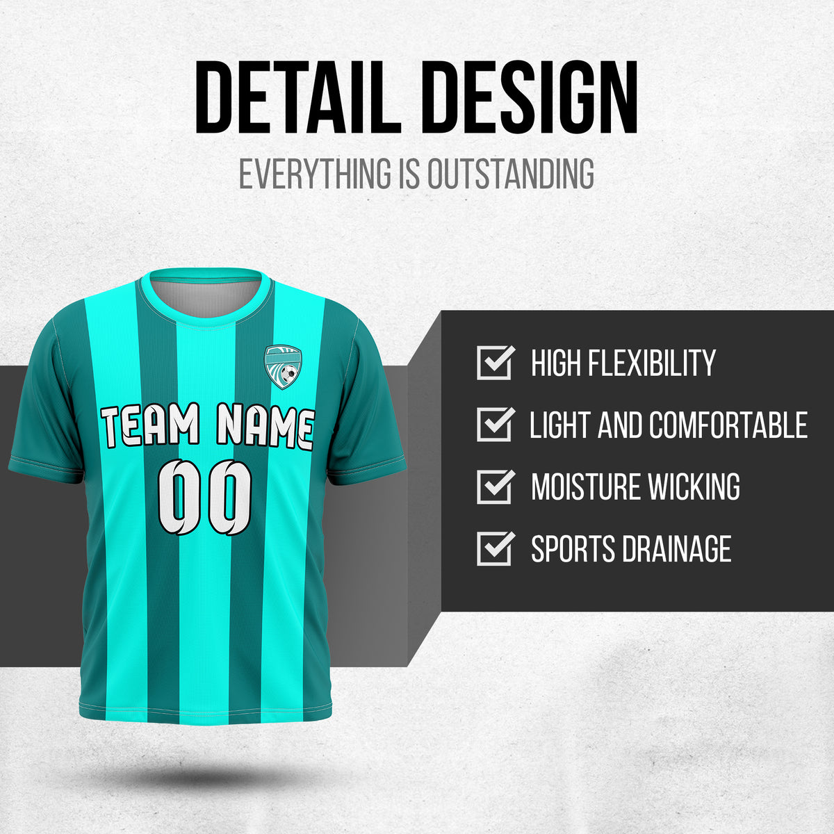 Soccer Jersey - Round Neck - Stripes - Design 1 - Aqua