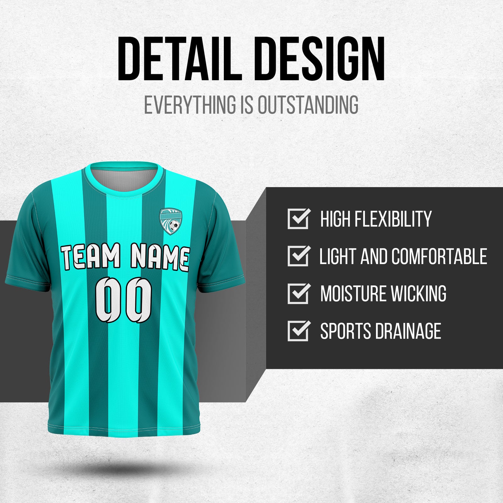 Soccer Jersey - Round Neck - Stripes - Design 1 - Aqua