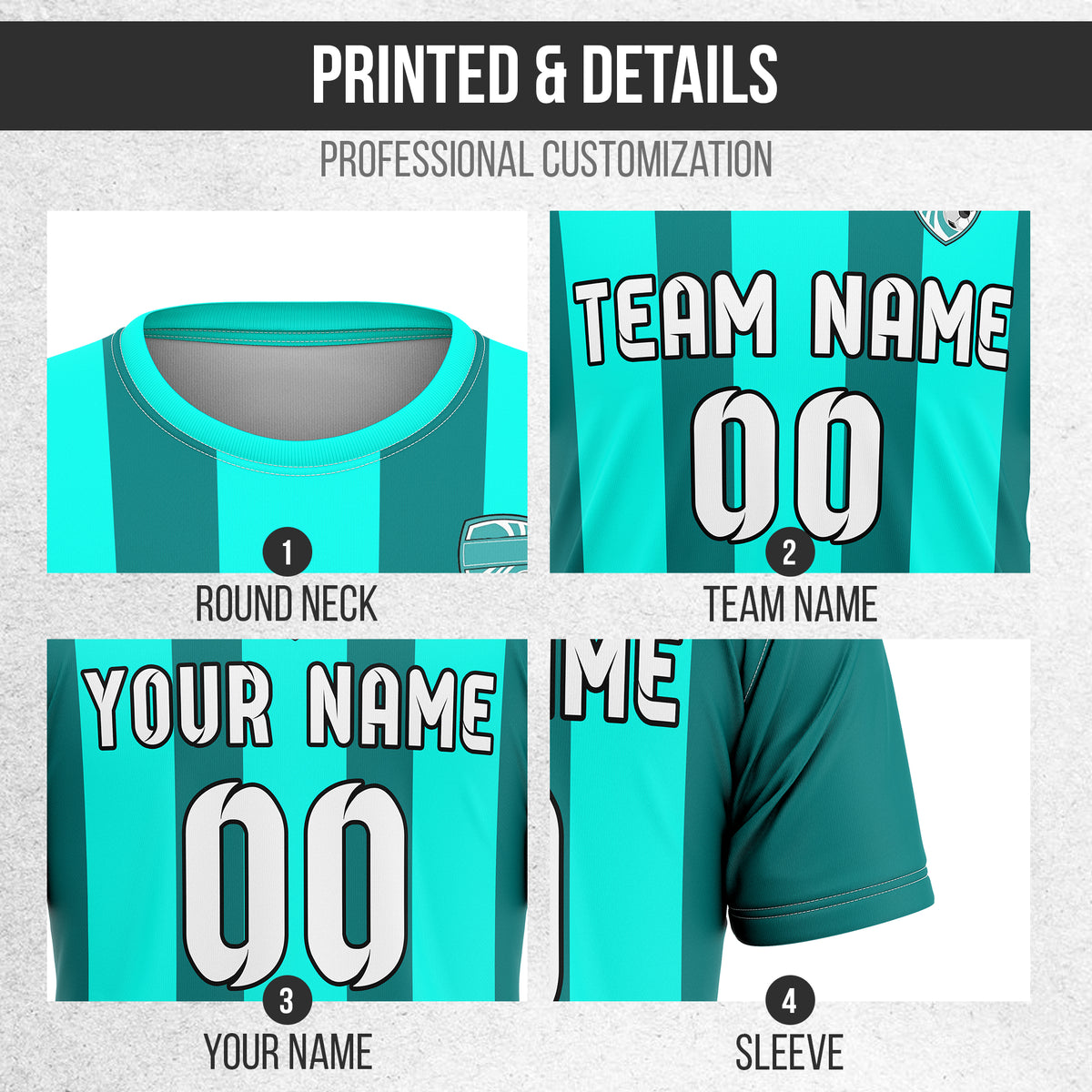 Soccer Jersey - Round Neck - Stripes - Design 1 - Aqua