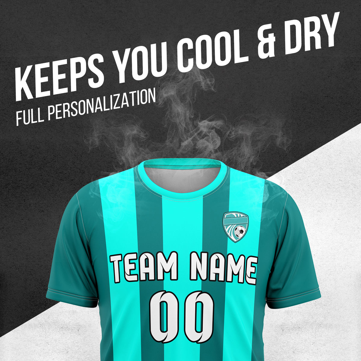 Soccer Jersey - Round Neck - Stripes - Design 1 - Aqua