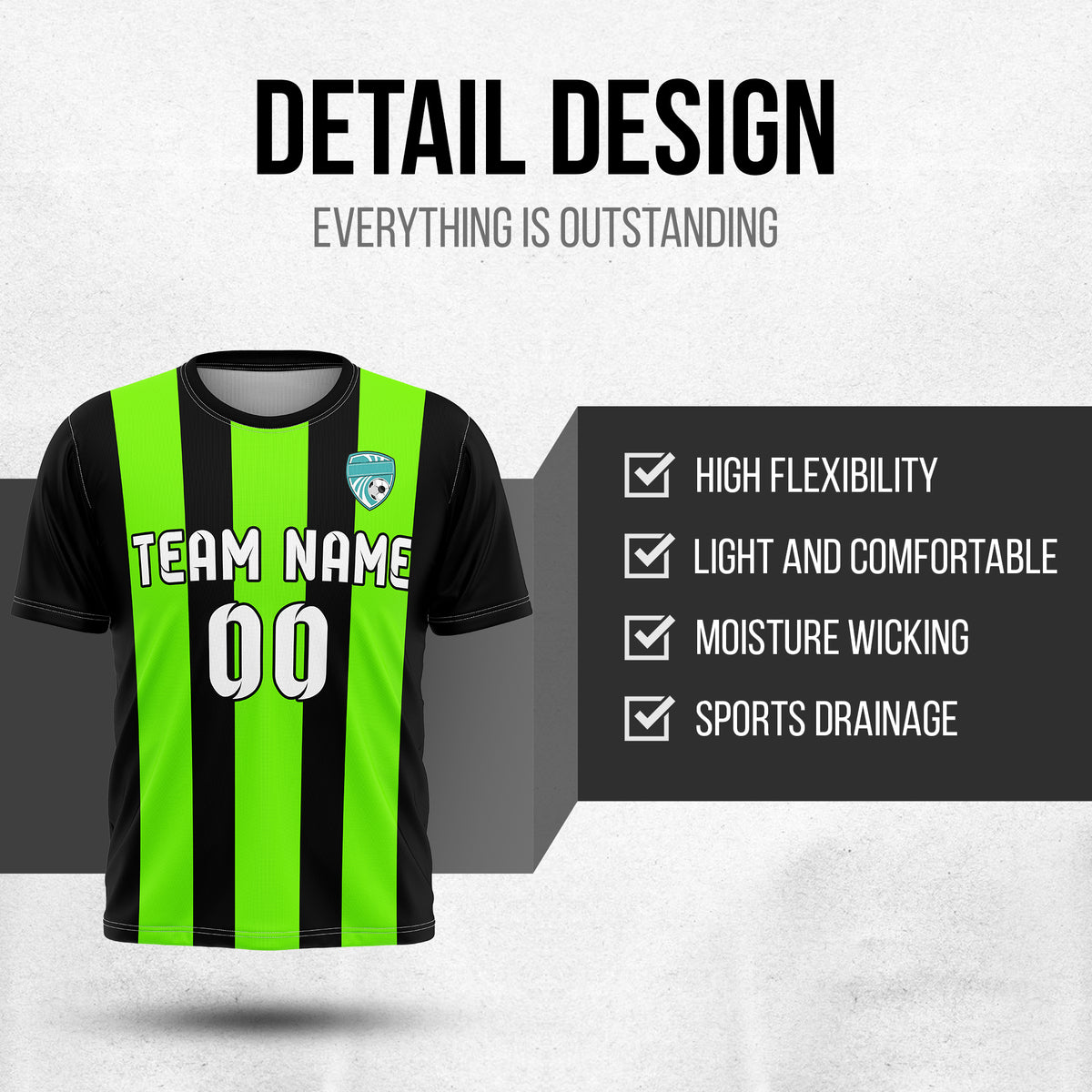 Soccer Jersey - Round Neck - Stripes - Design 1 - Black