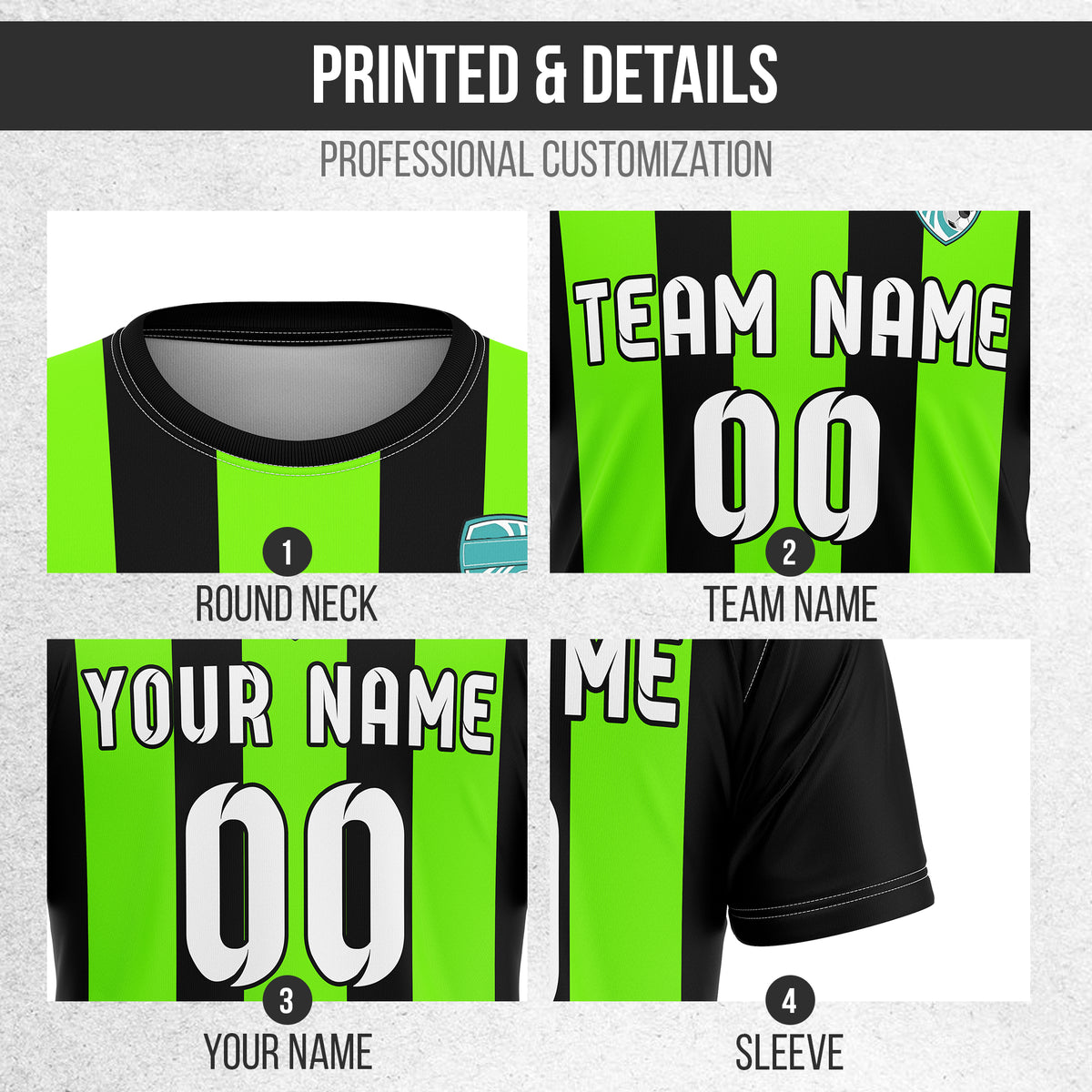 Soccer Jersey - Round Neck - Stripes - Design 1 - Black