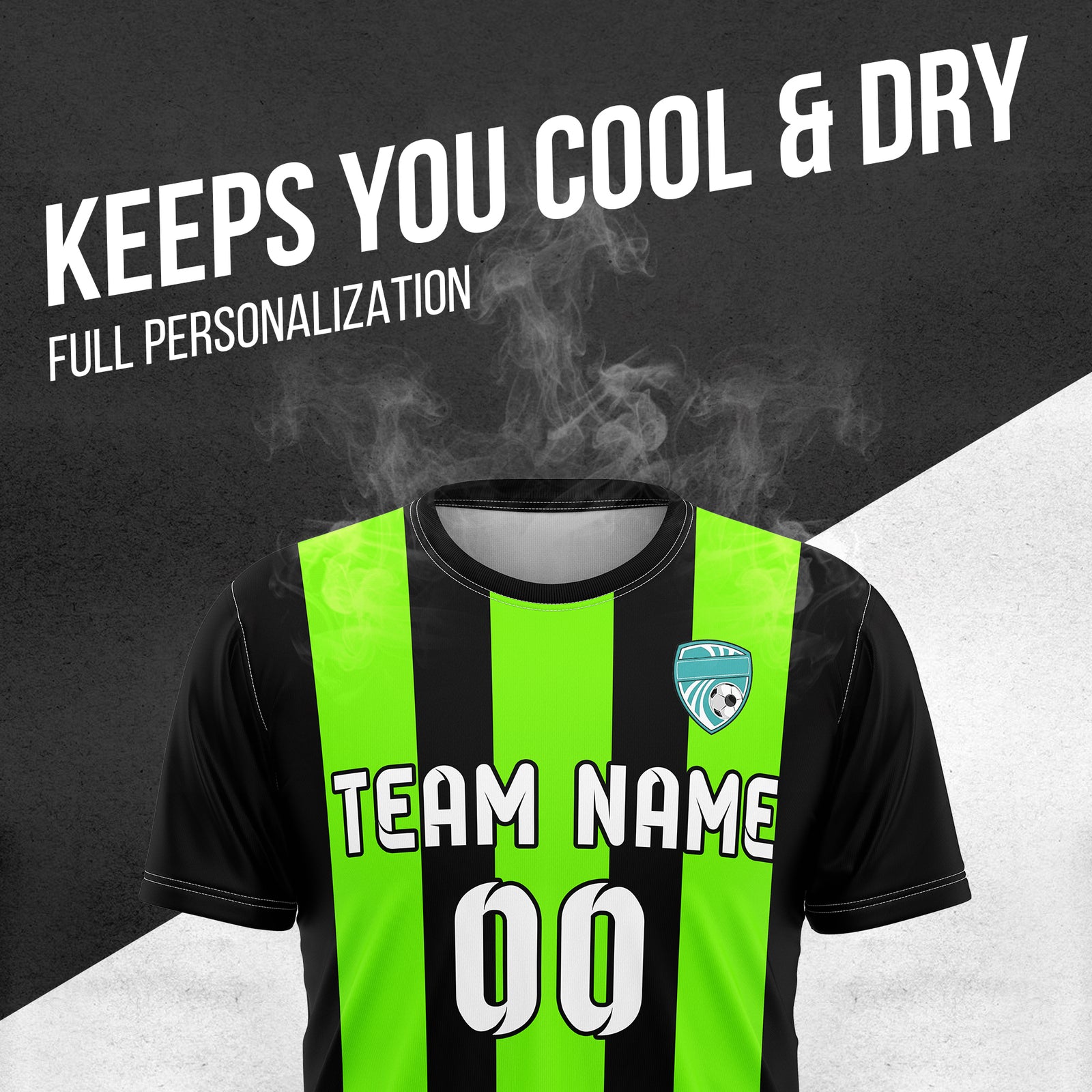 Soccer Jersey - Round Neck - Stripes - Design 1 - Black