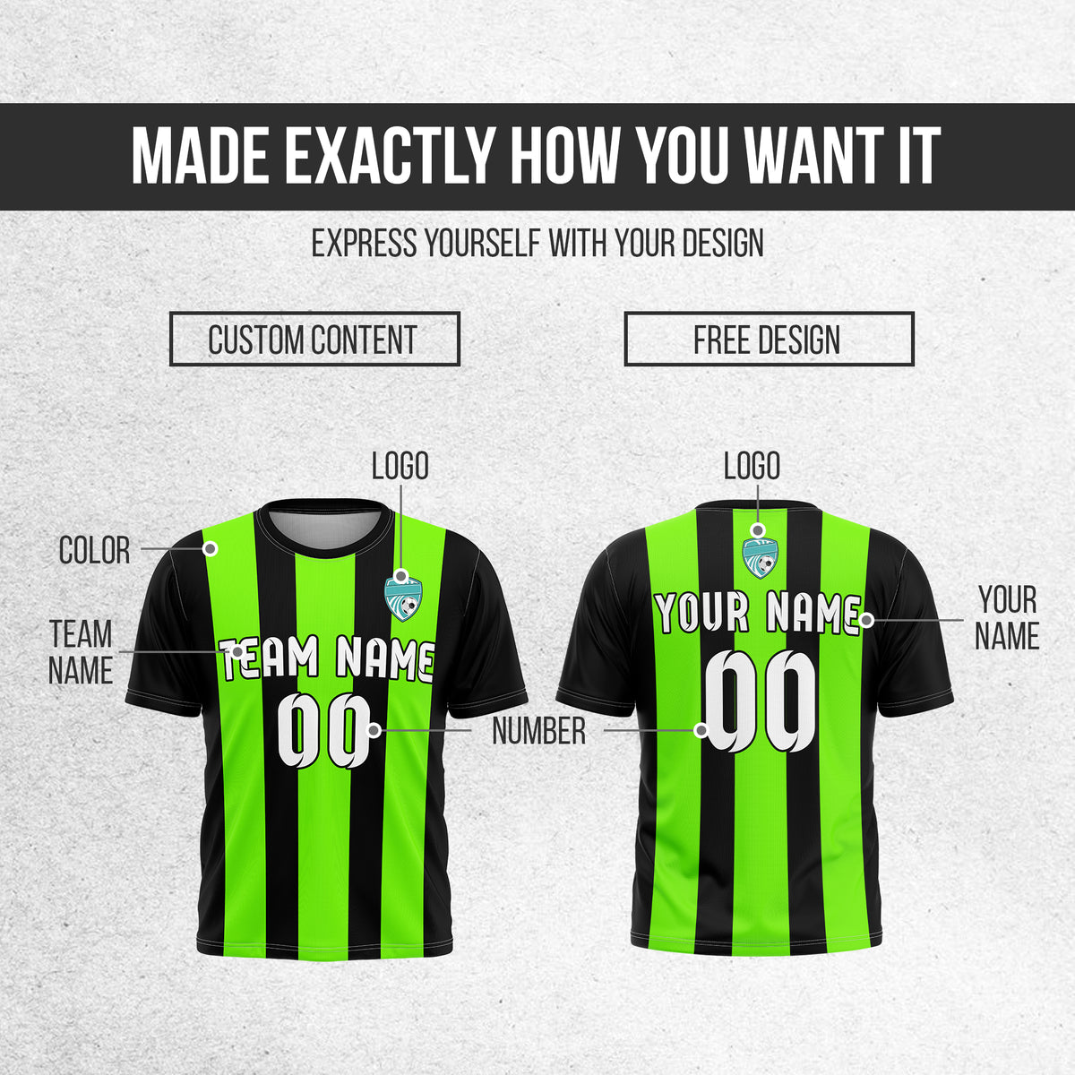 Soccer Jersey - Round Neck - Stripes - Design 1 - Black