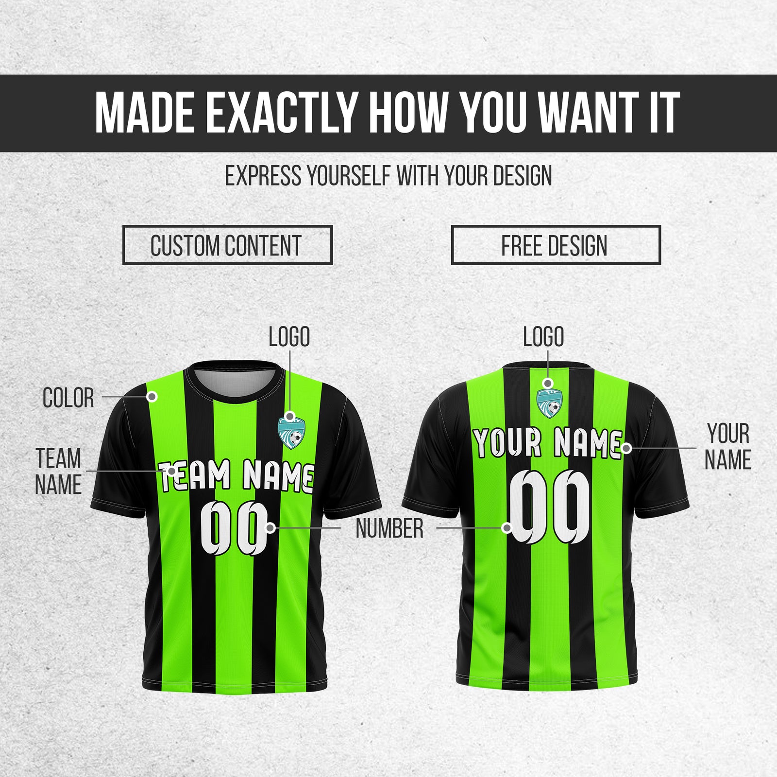 Soccer Jersey - Round Neck - Stripes - Design 1 - Black