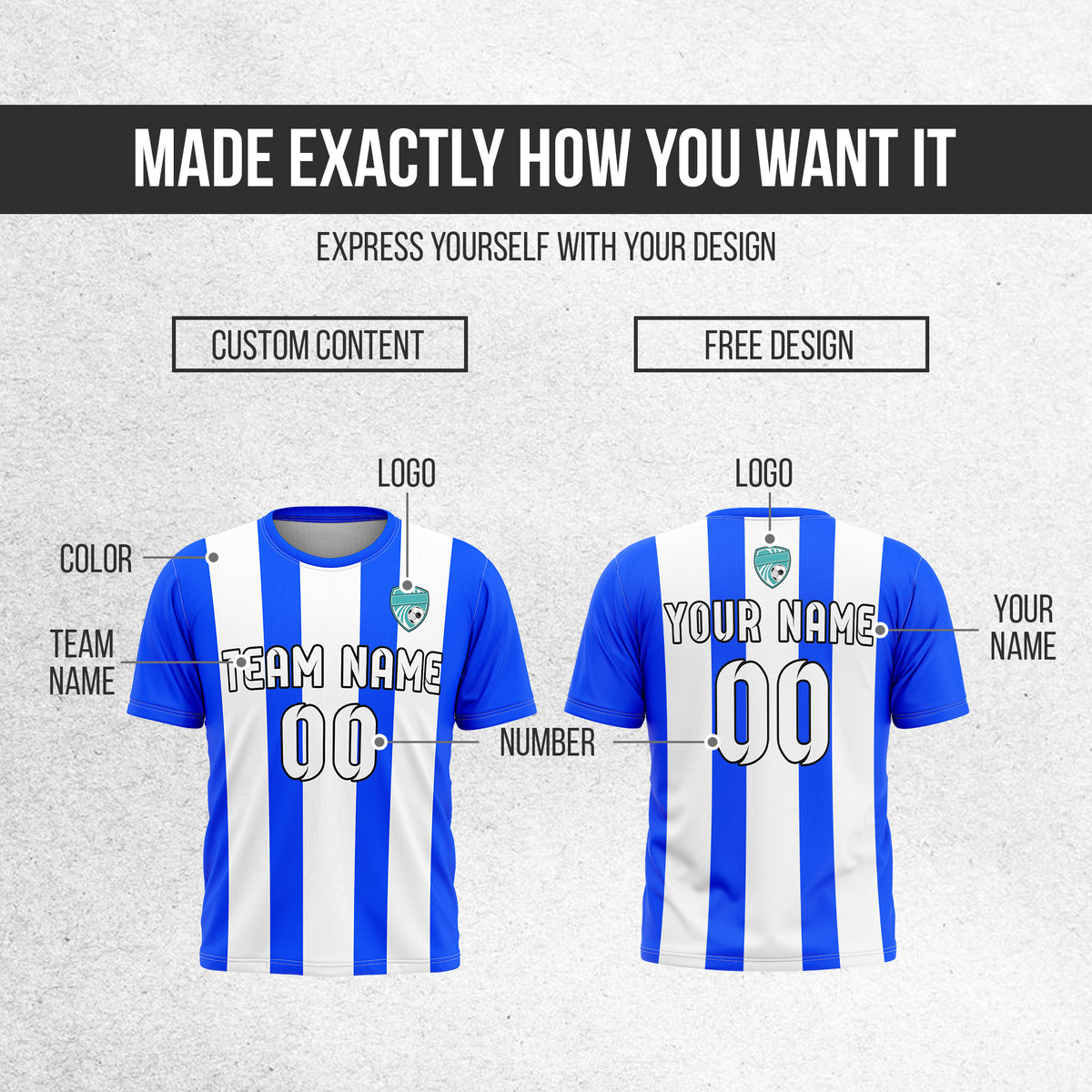 Soccer Jersey - Round Neck - Stripes - Design 1 - Blue