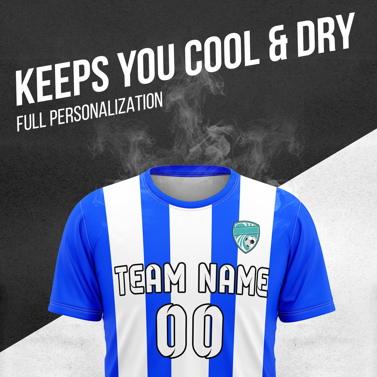 Soccer Jersey - Round Neck - Stripes - Design 1 - Blue