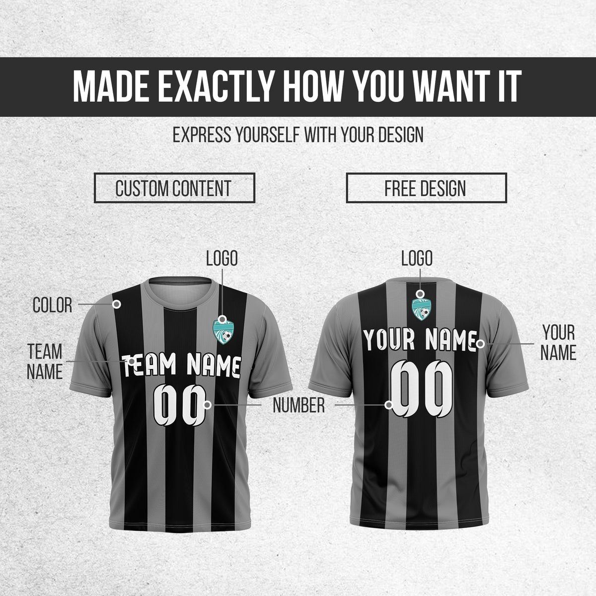 Soccer Jersey - Round Neck - Stripes - Design 1 - Dark Grey