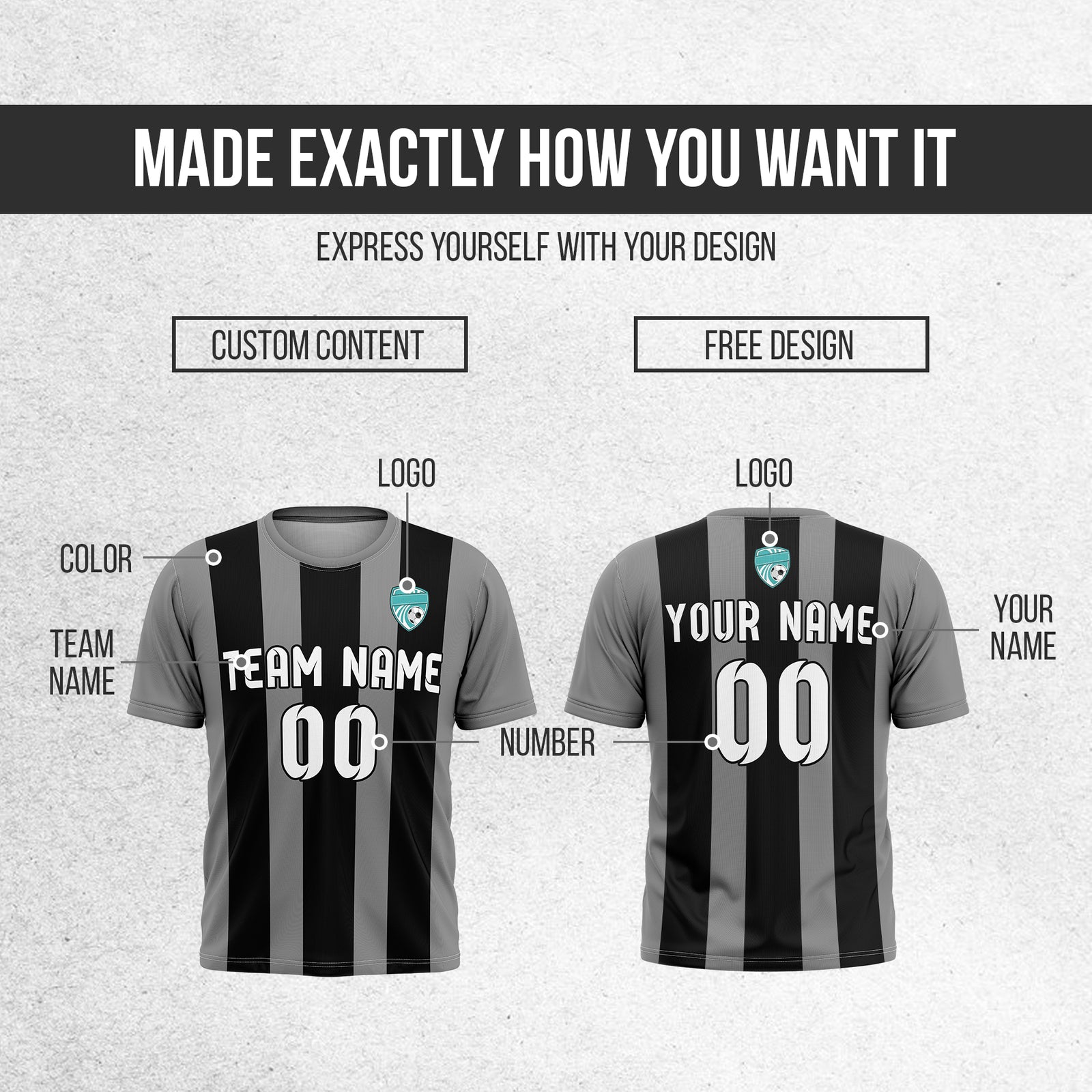 Soccer Jersey - Round Neck - Stripes - Design 1 - Dark Grey