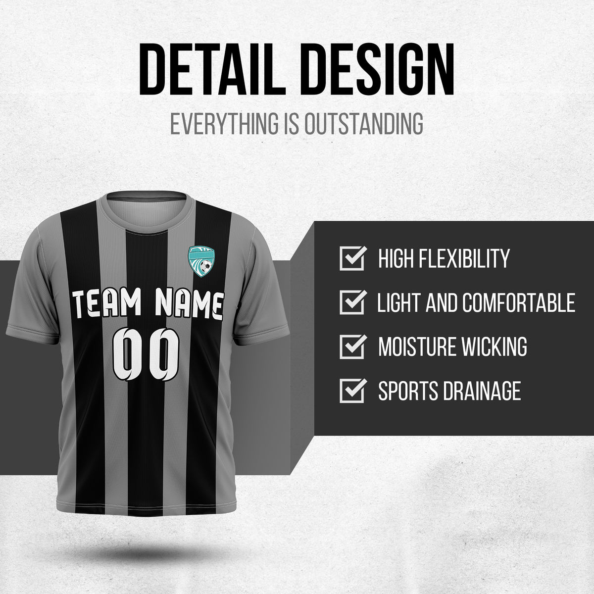 Soccer Jersey - Round Neck - Stripes - Design 1 - Dark Grey