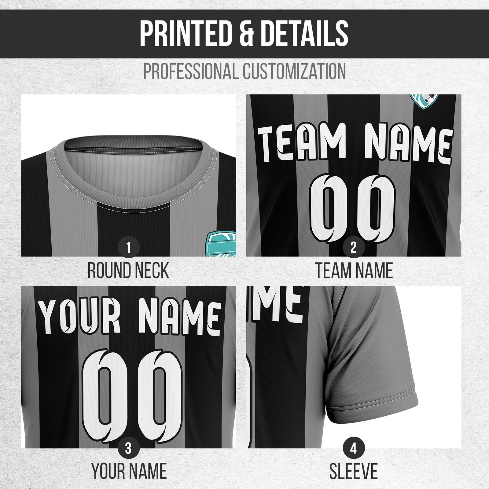 Soccer Jersey - Round Neck - Stripes - Design 1 - Dark Grey