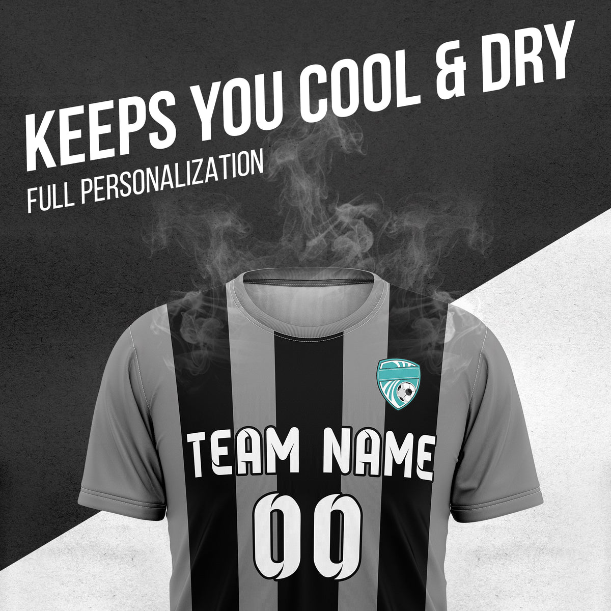 Soccer Jersey - Round Neck - Stripes - Design 1 - Dark Grey