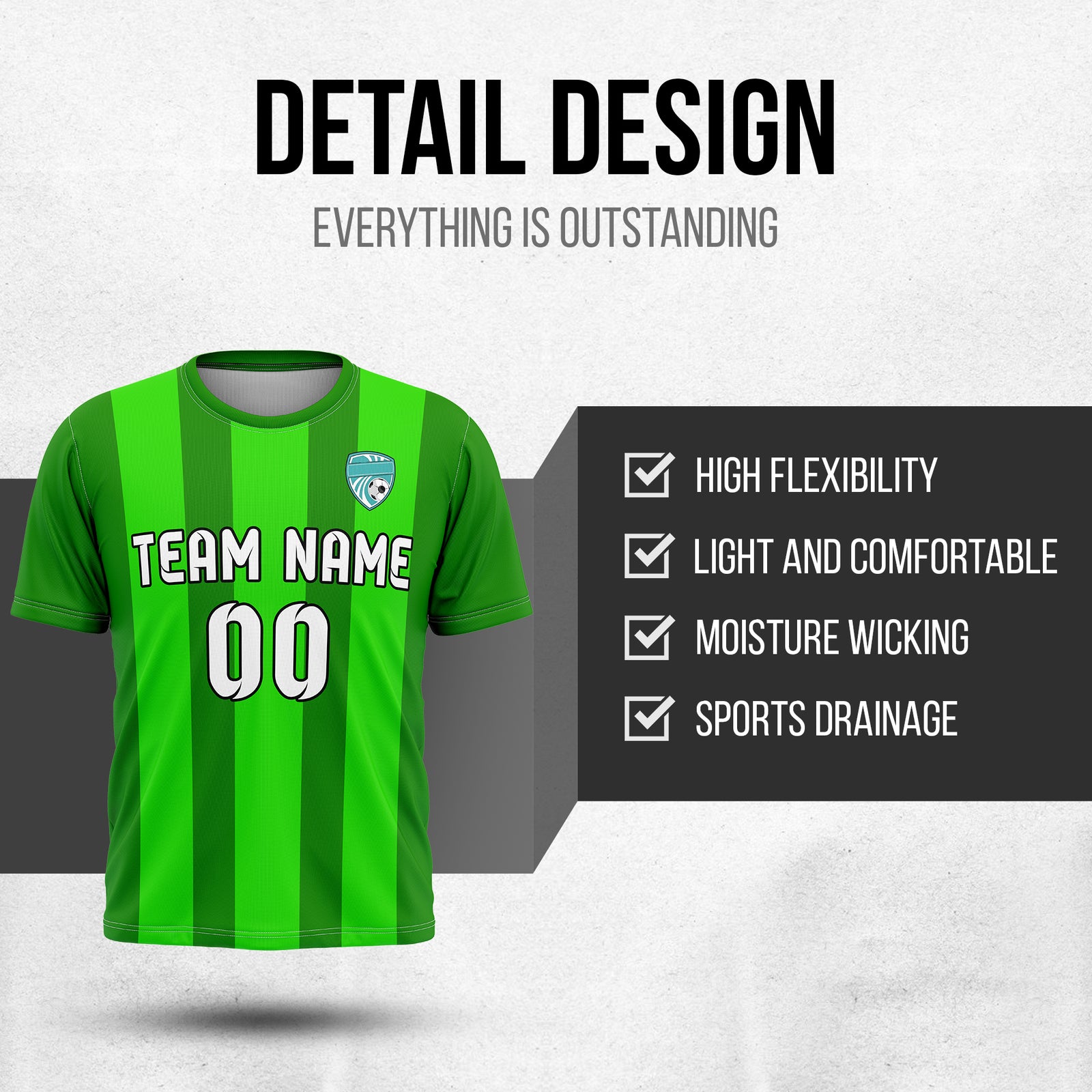 Soccer Jersey - Round Neck - Stripes - Design 1 - Green