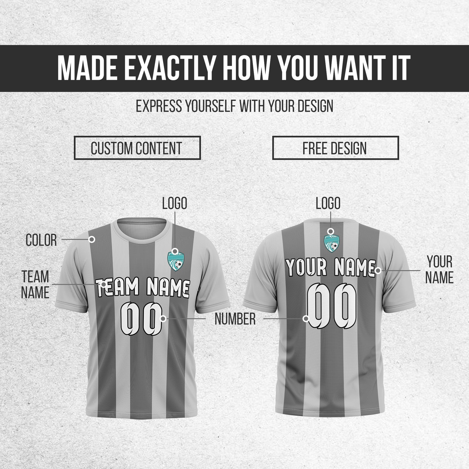 Soccer Jersey - Round Neck - Stripes - Design 1 - Grey