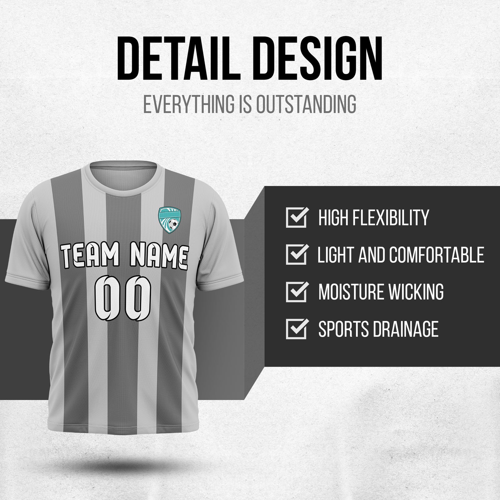 Soccer Jersey - Round Neck - Stripes - Design 1 - Grey