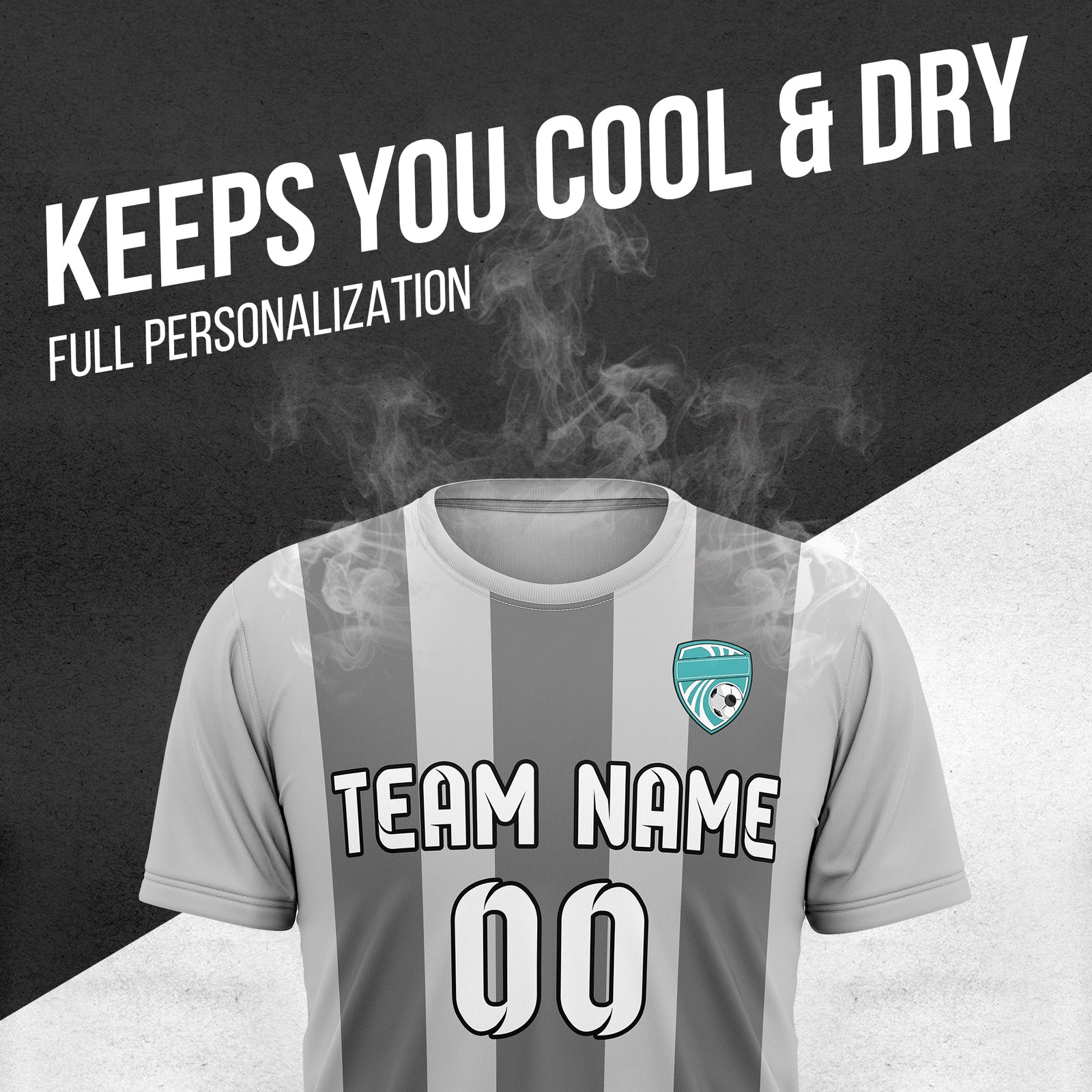 Soccer Jersey - Round Neck - Stripes - Design 1 - Grey