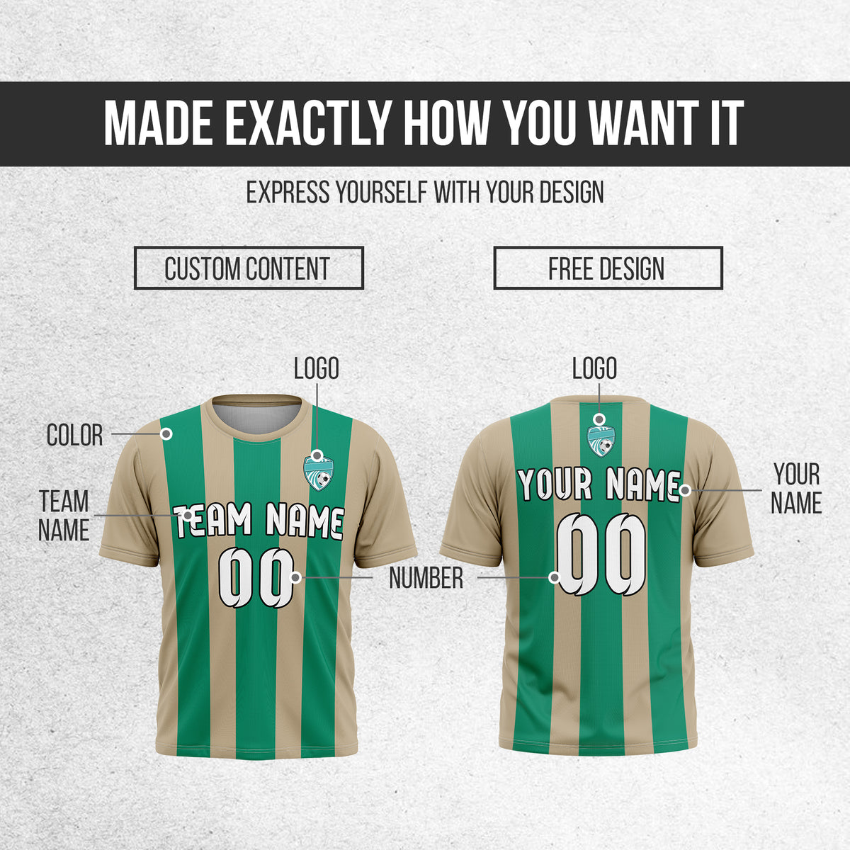 Soccer Jersey - Round Neck - Stripes - Design 1 - Khakhii