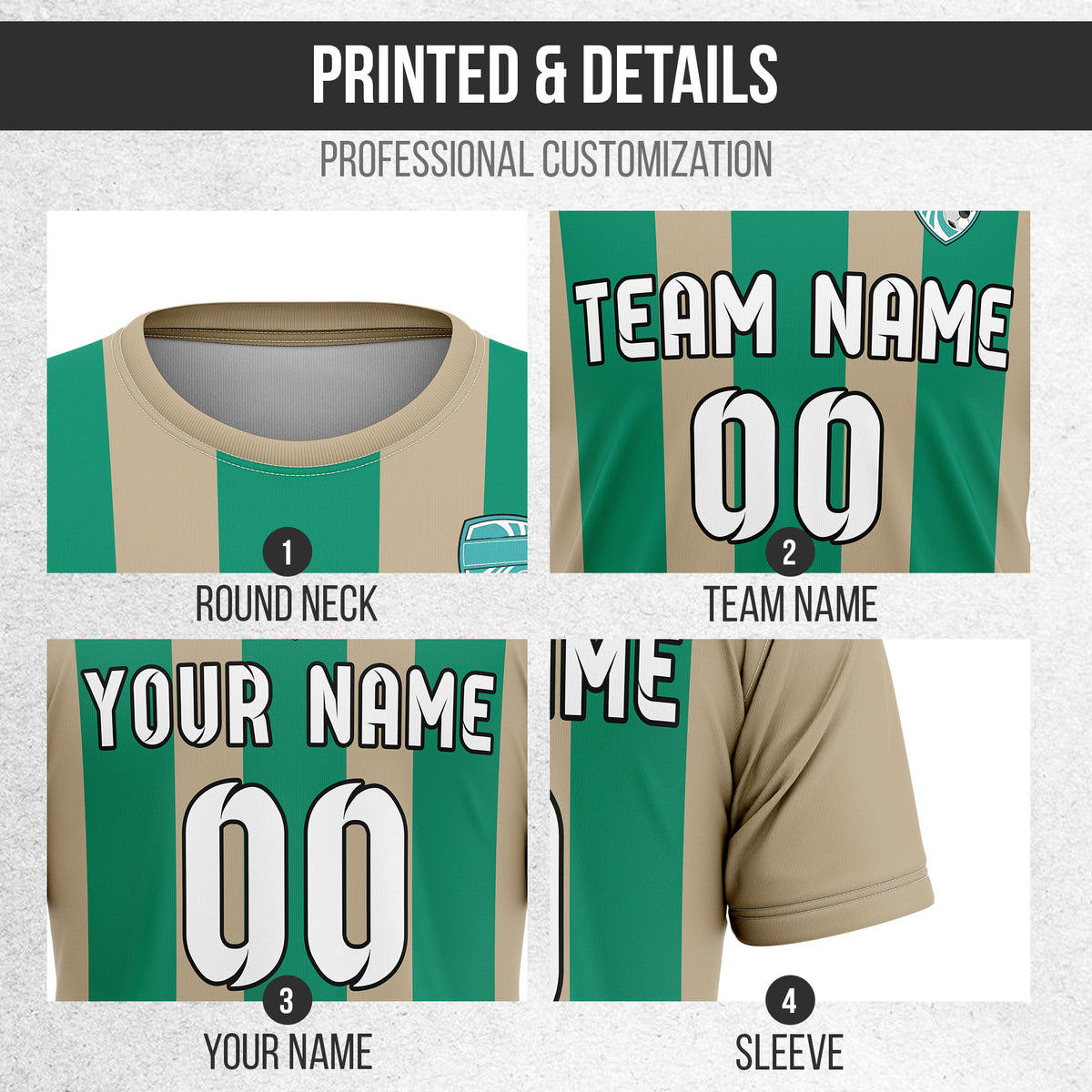 Soccer Jersey - Round Neck - Stripes - Design 1 - Khakhii