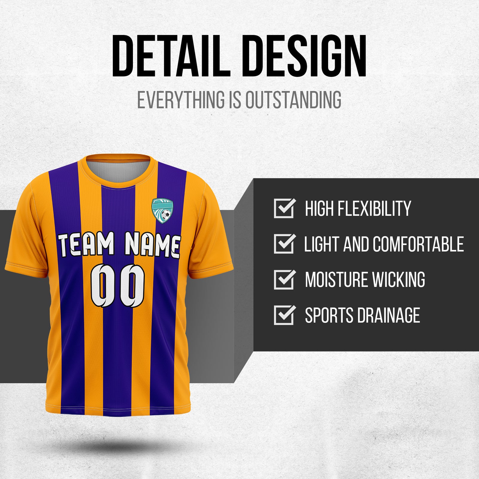 Soccer Jersey - Round Neck - Stripes - Design 1 - Orange