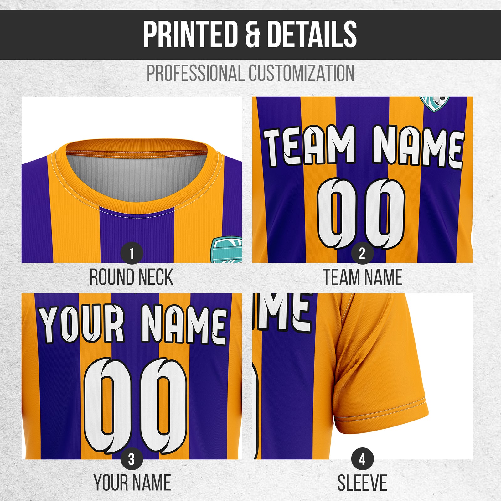 Soccer Jersey - Round Neck - Stripes - Design 1 - Orange