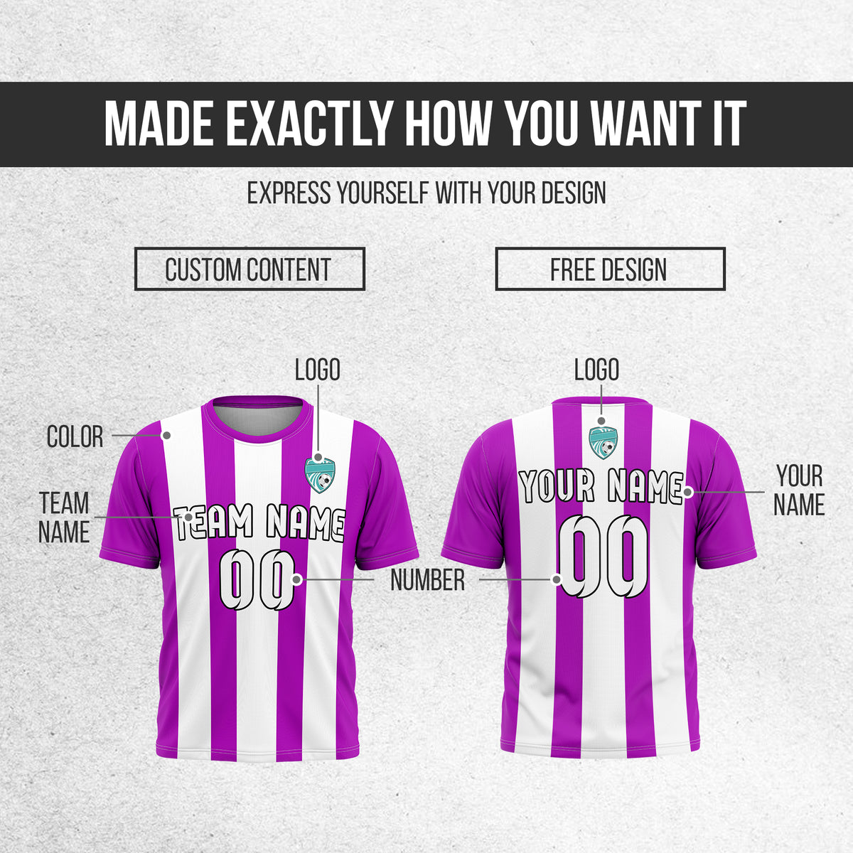 Soccer Jersey - Round Neck - Stripes - Design 1 - Purple