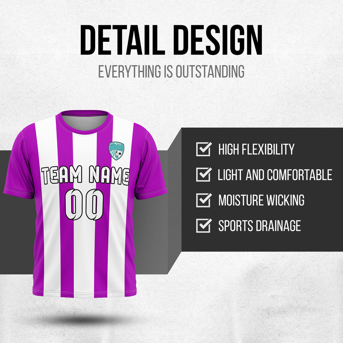 Soccer Jersey - Round Neck - Stripes - Design 1 - Purple