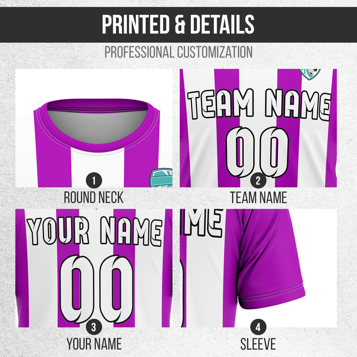 Soccer Jersey - Round Neck - Stripes - Design 1 - Purple