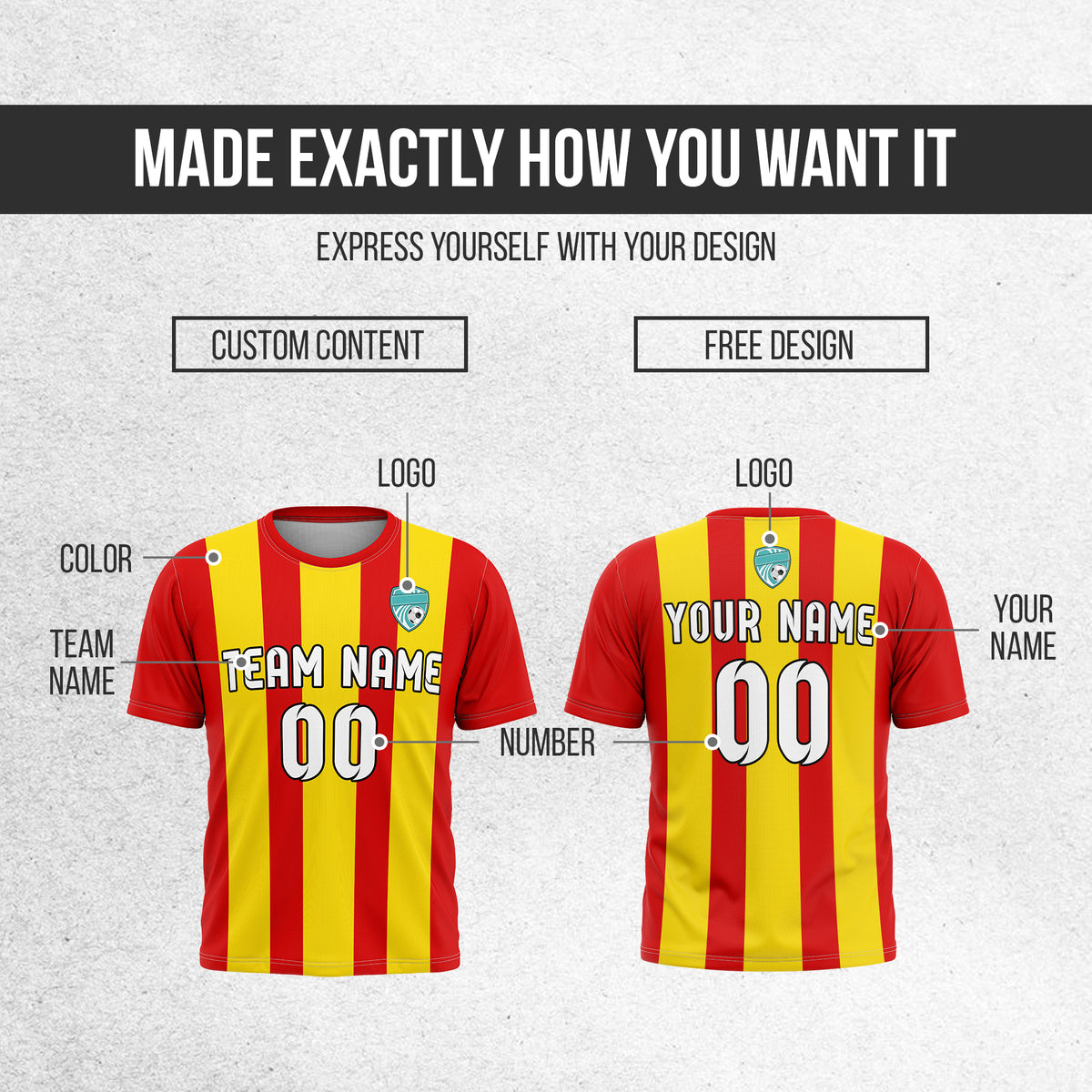 Soccer Jersey - Round Neck - Stripes - Design 1 - Red