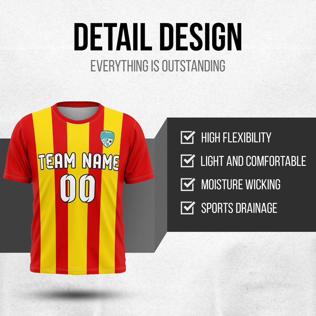 Soccer Jersey - Round Neck - Stripes - Design 1 - Red