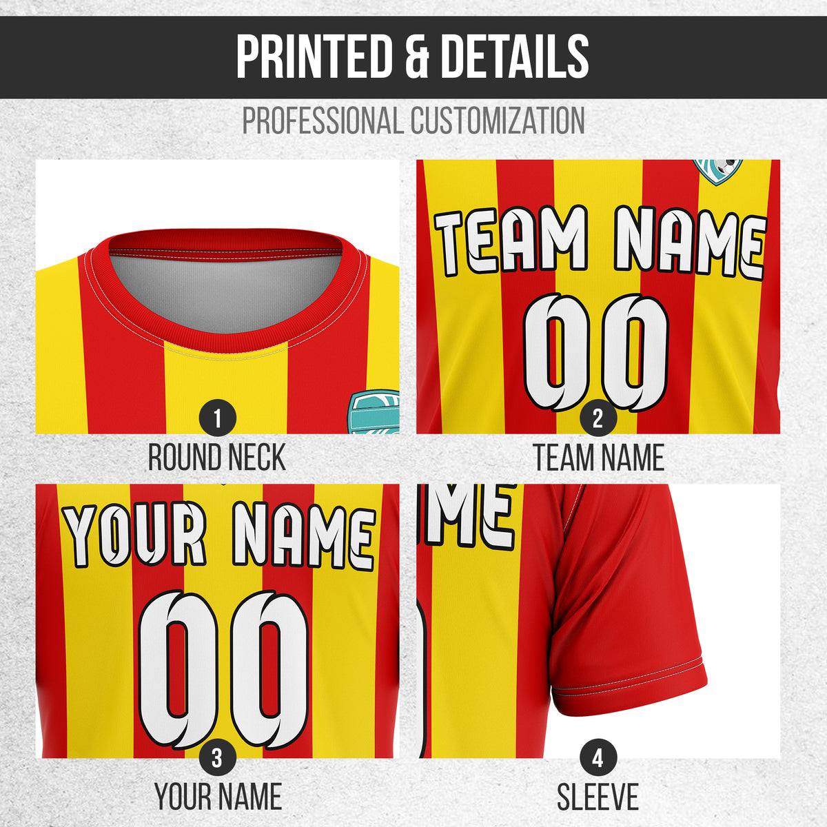 Soccer Jersey - Round Neck - Stripes - Design 1 - Red