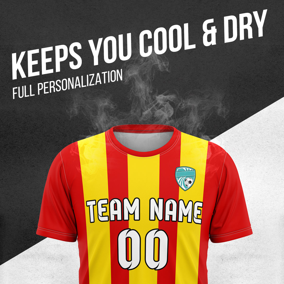 Soccer Jersey - Round Neck - Stripes - Design 1 - Red