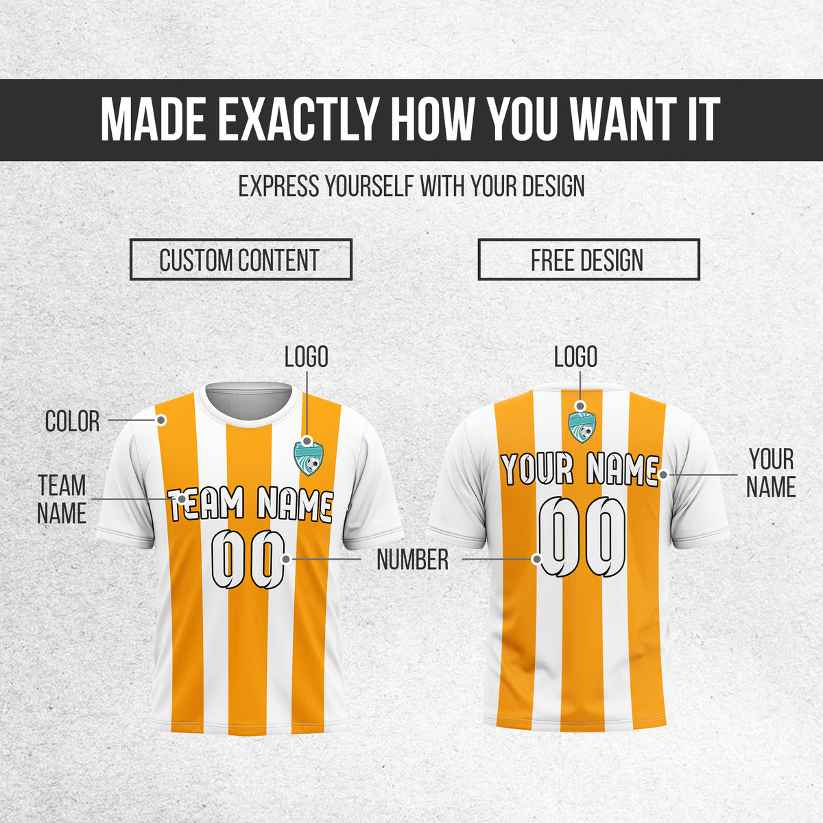 Soccer Jersey - Round Neck - Stripes - Design 1 - White