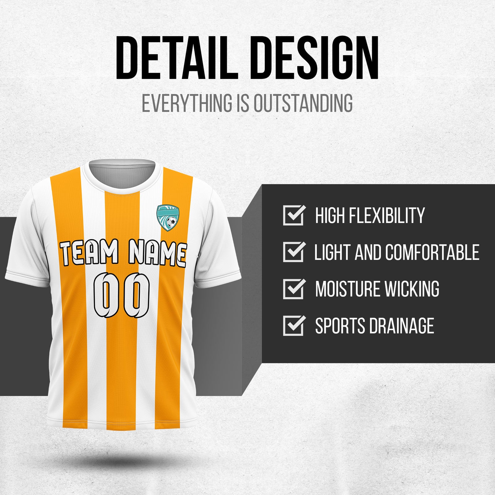 Soccer Jersey - Round Neck - Stripes - Design 1 - White