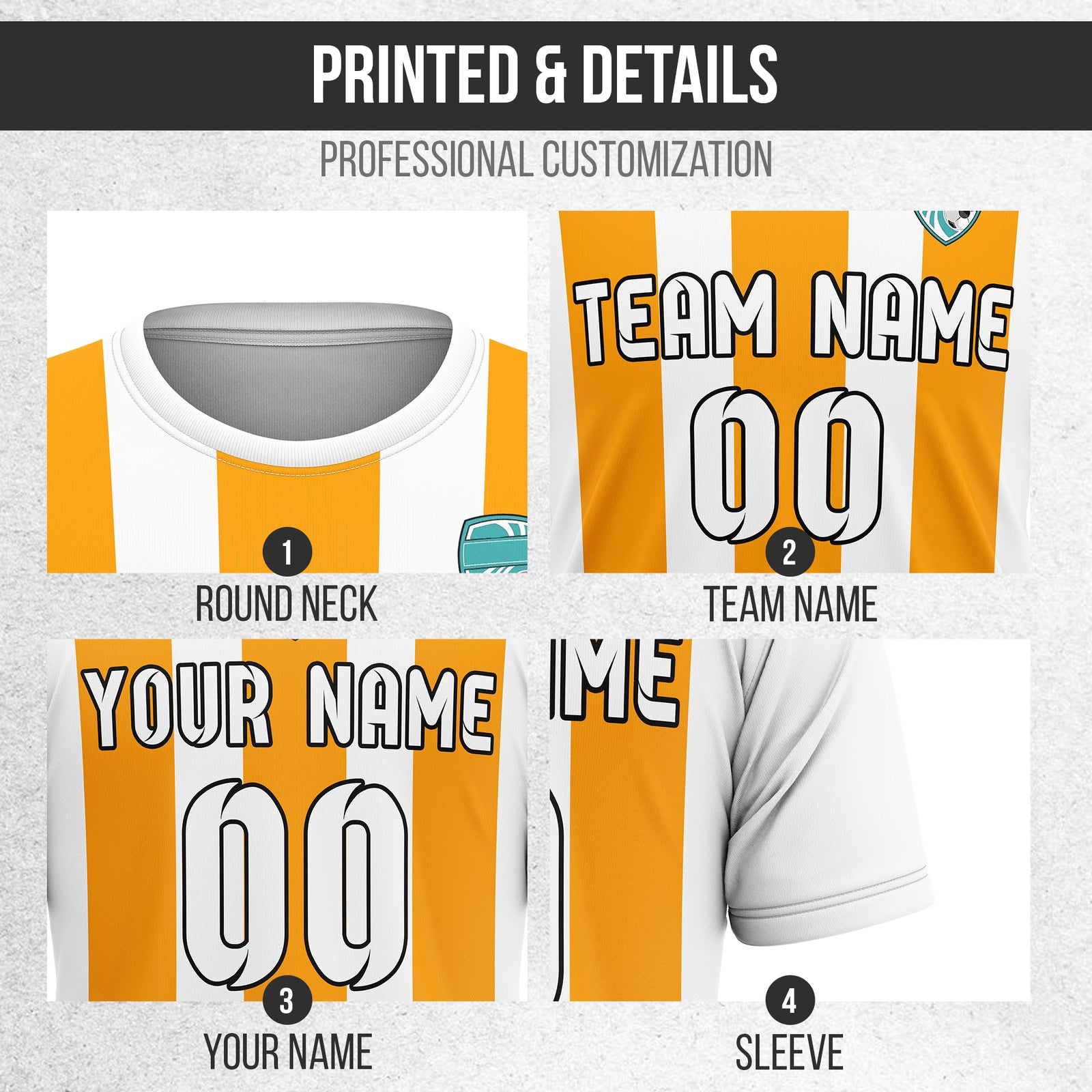 Soccer Jersey - Round Neck - Stripes - Design 1 - White